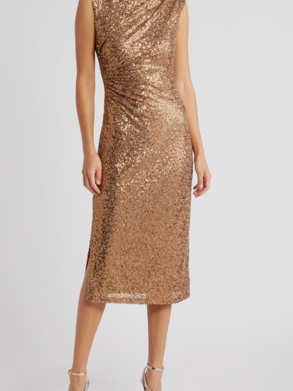 Anne Klein Women's Drape-Neck Sequin Dress Gold XL - Excellent Condition